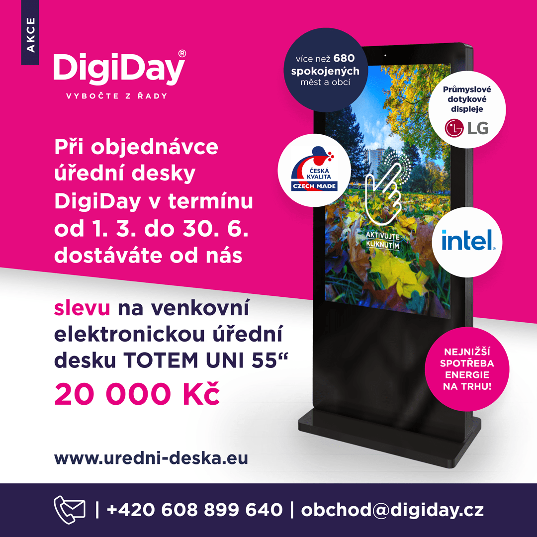 
Exkluzivní nabídka nejprodávanějšího modelu elektronické úřední desky DigiDay